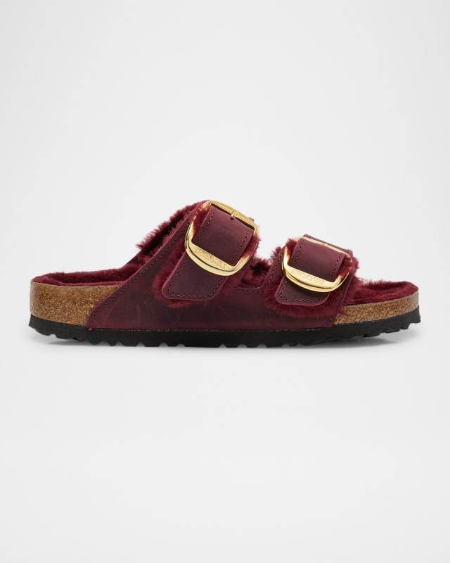 Arizona Leather Shearling Dual-Buckle Slide Sandals